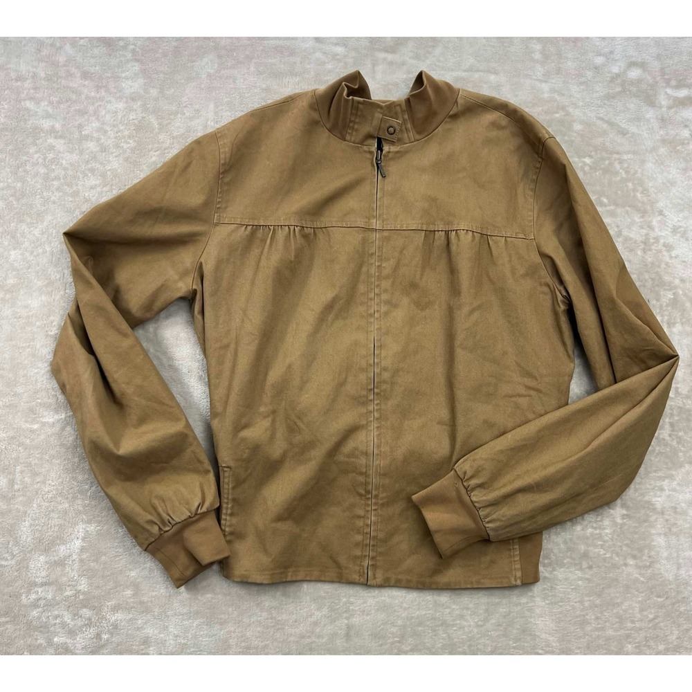 Gap Vintage Tan Khaki Full Zip Bomber Jacket Mock Neck Gathered Hem Size M